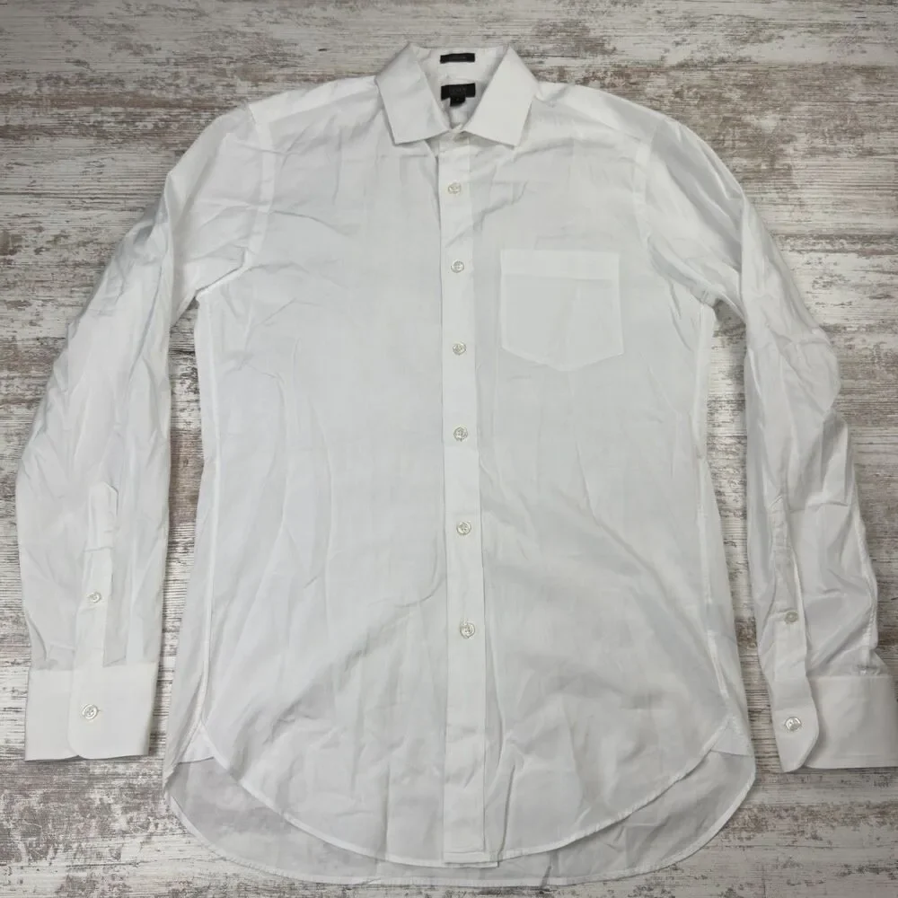 J.Crew Long Sleeve Button Up Shirt Mens Small White 120s 2 Ply Spread Collar